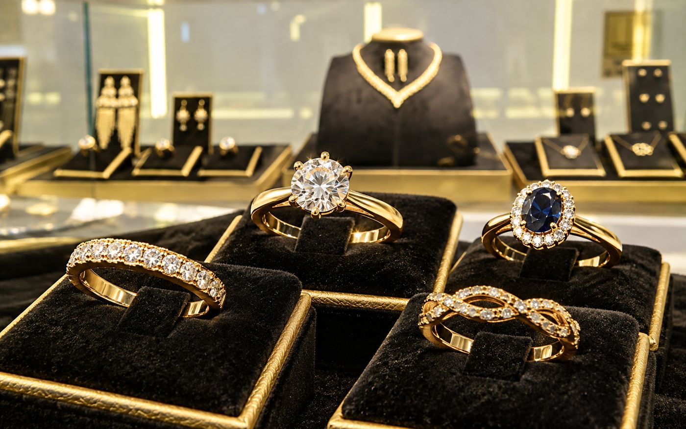 Anillos de oro con diamantes y zafiro listos para tasación en Lima